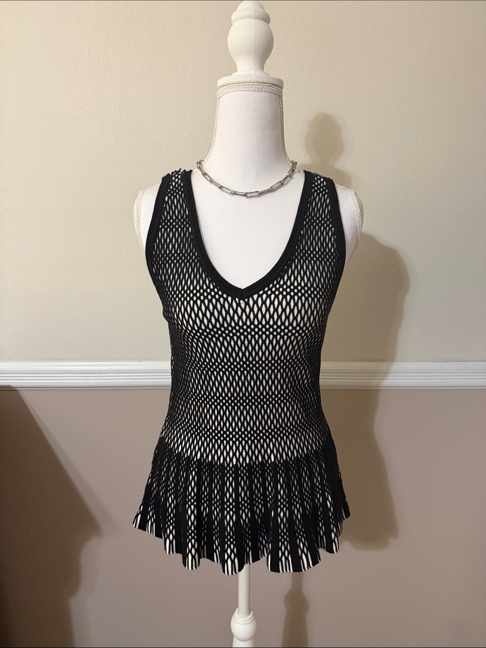White House Black Market Black Fishnet Fringe Tank